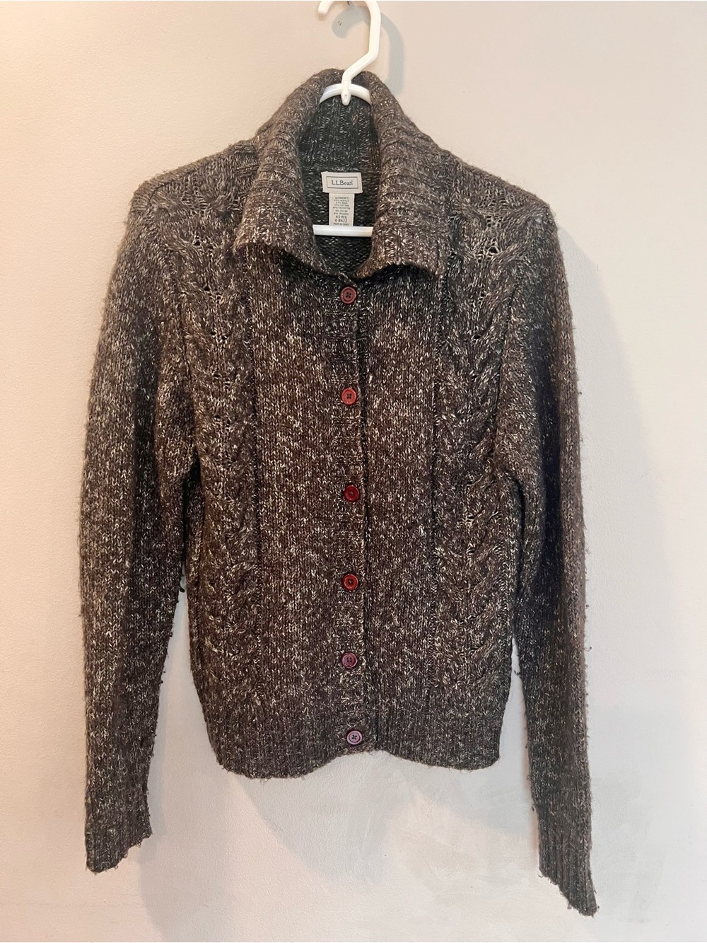 L.L. Bean Women’s Cable Knit Turtleneck Wool Cardigan Sweater Long Sleeve